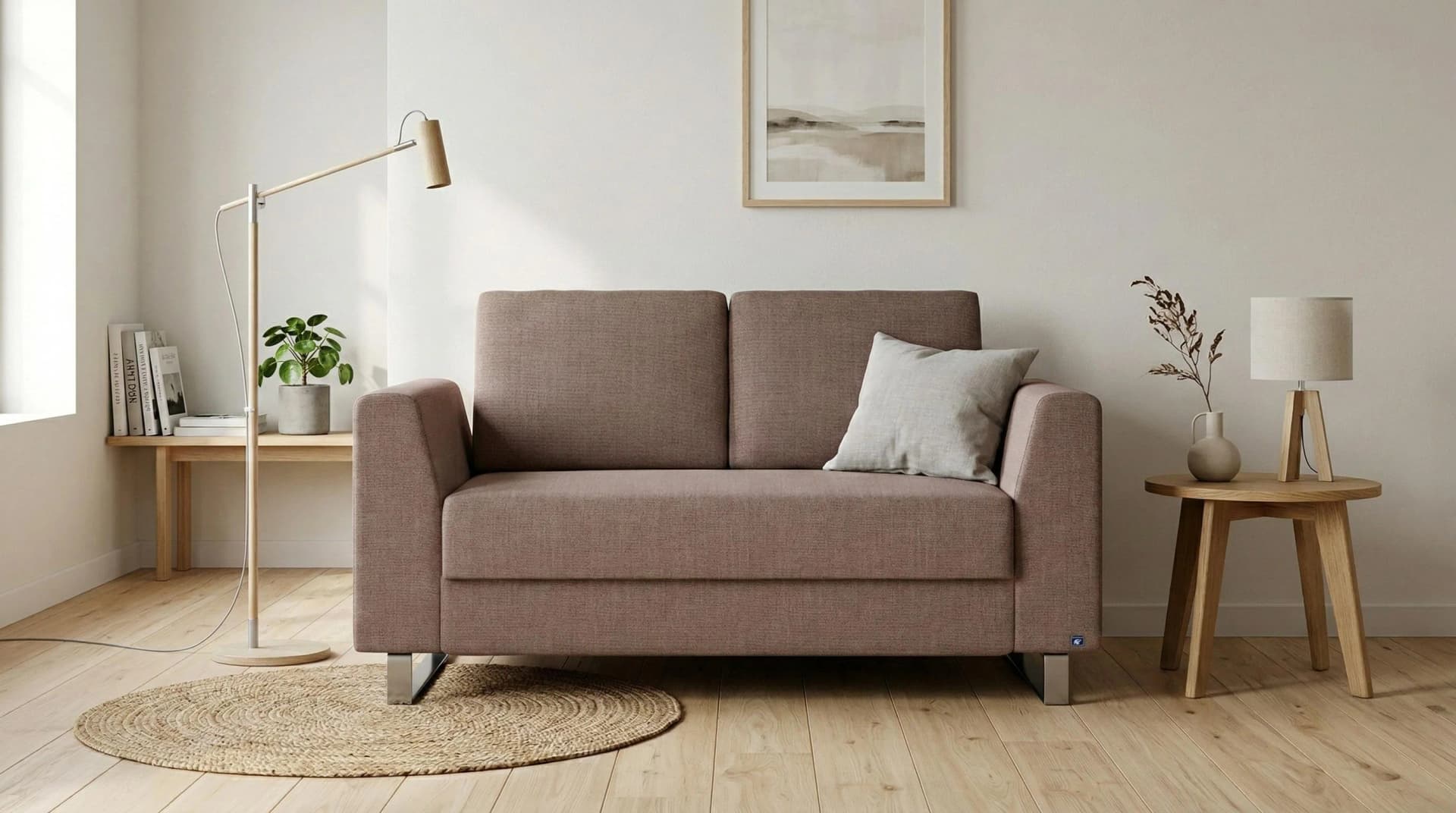 BRUNO Schlafsofa 120cm Braun Massivholz Boxspring