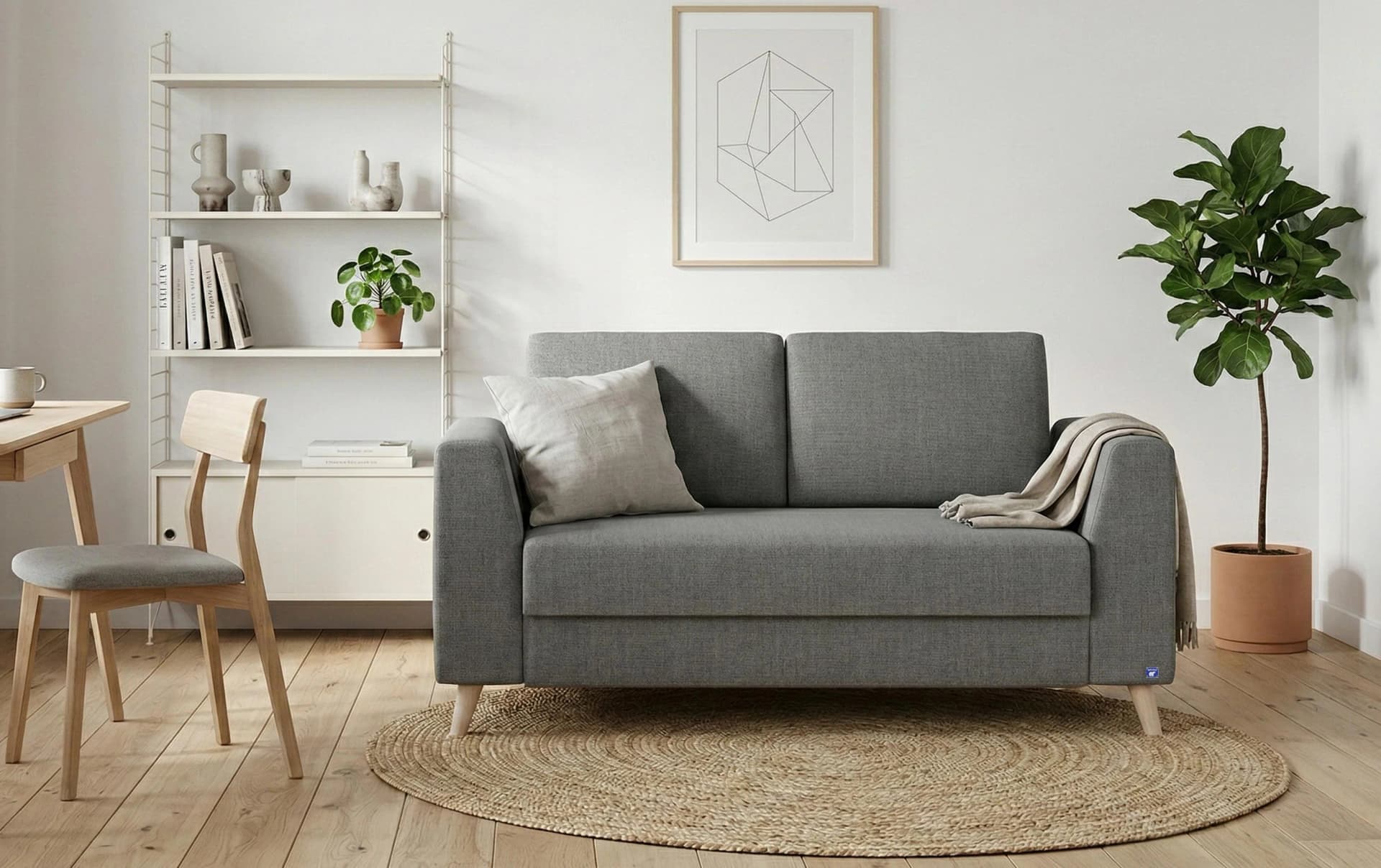 BRUNO Schlafsofa 120cm Dunkelgrau Boxspring & Massivholz