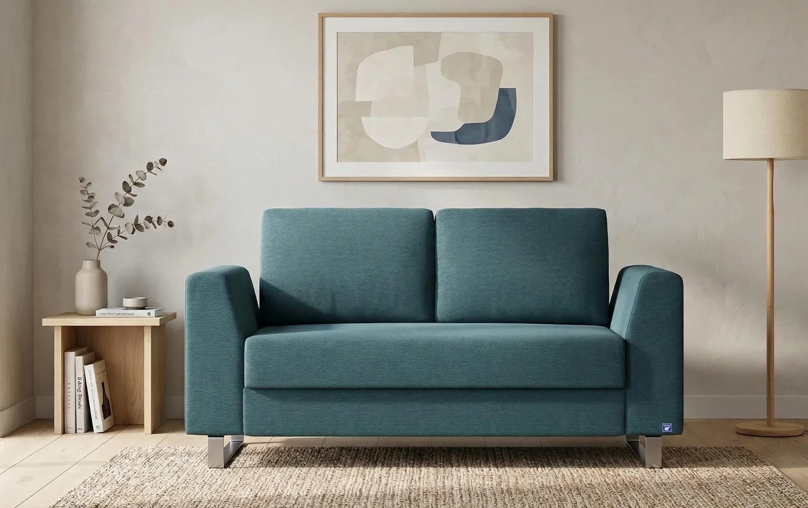 BRUNO Schlafsofa 120cm Petrol Türkis Boxspring & Massivholz