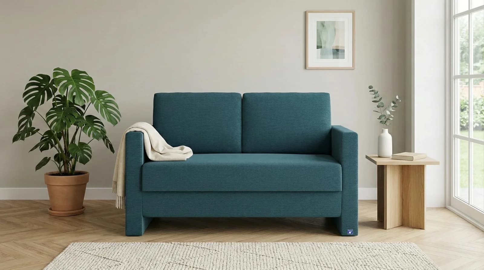 BRUNO Schlafsofa 120cm Petrol-Türkis Massivholz Boxspring