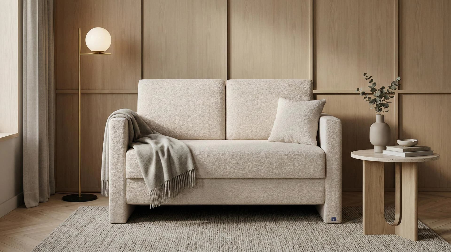 BRUNO Schlafsofa Beige Massivholz Boxspring 120cm