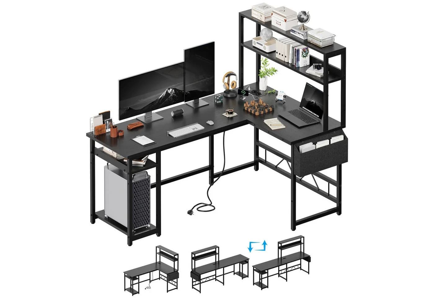 Furnicopia Eckschreibtisch 140 * 120cm mit LED und USB