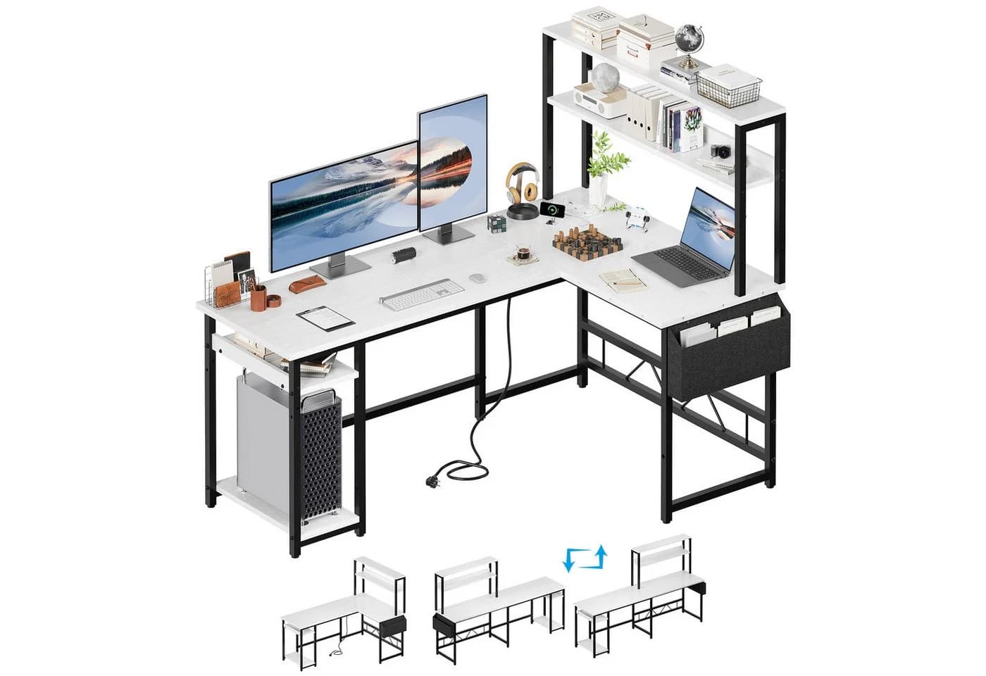 Furnicopia Eckschreibtisch 140 * 120cm L-förmiger Computertisch mit LED und USB