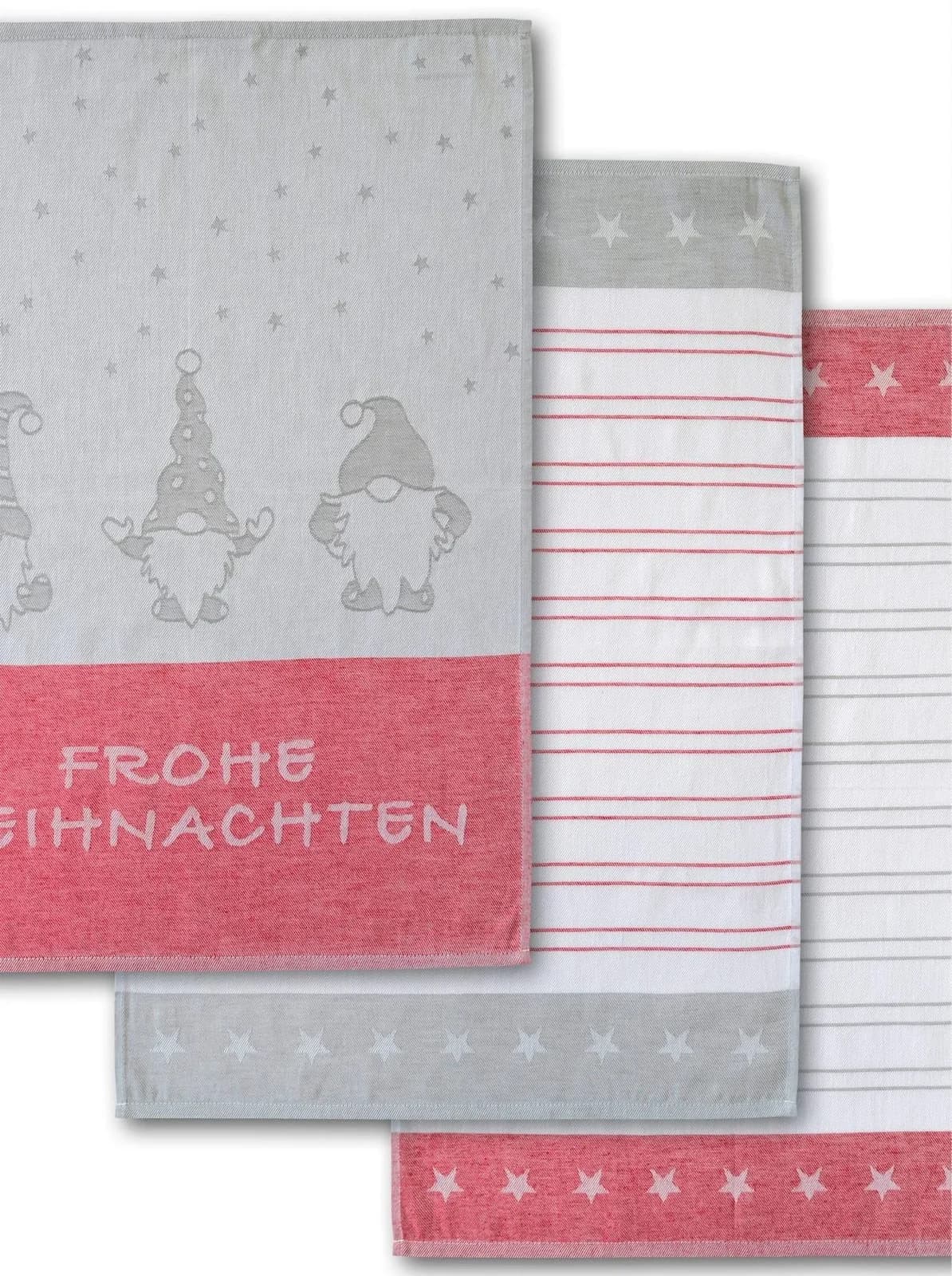 Baur Versand Geschirrtuch-Set 3-tlg. Rot Grau Weiß Baumwolle