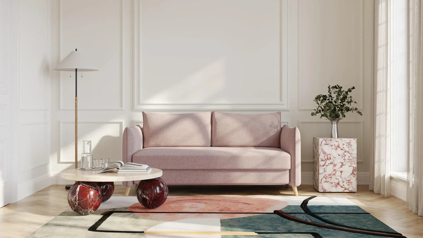 BRUNO Schlafsofa 160cm Pink Blush Rosa Boxspring & Federkern