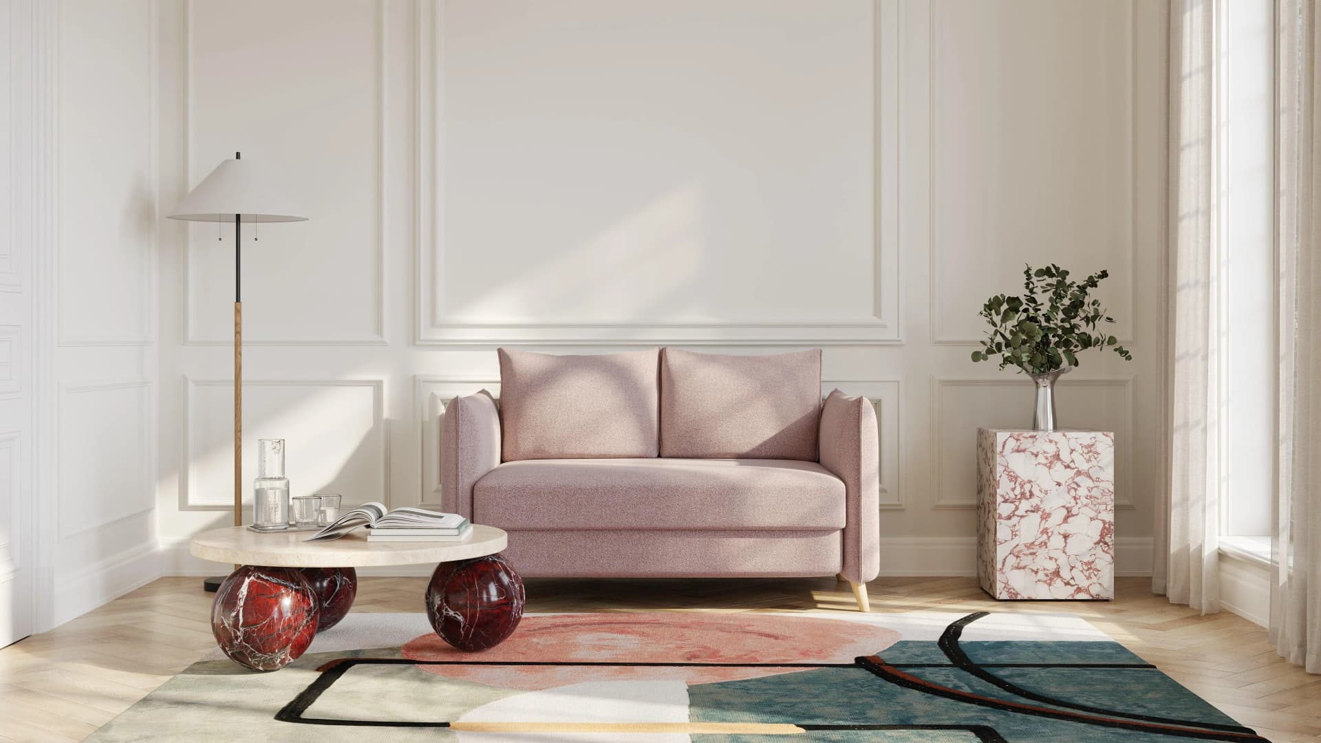 BRUNO Schlafsofa 120cm Rosa Boxspring & Massivholz