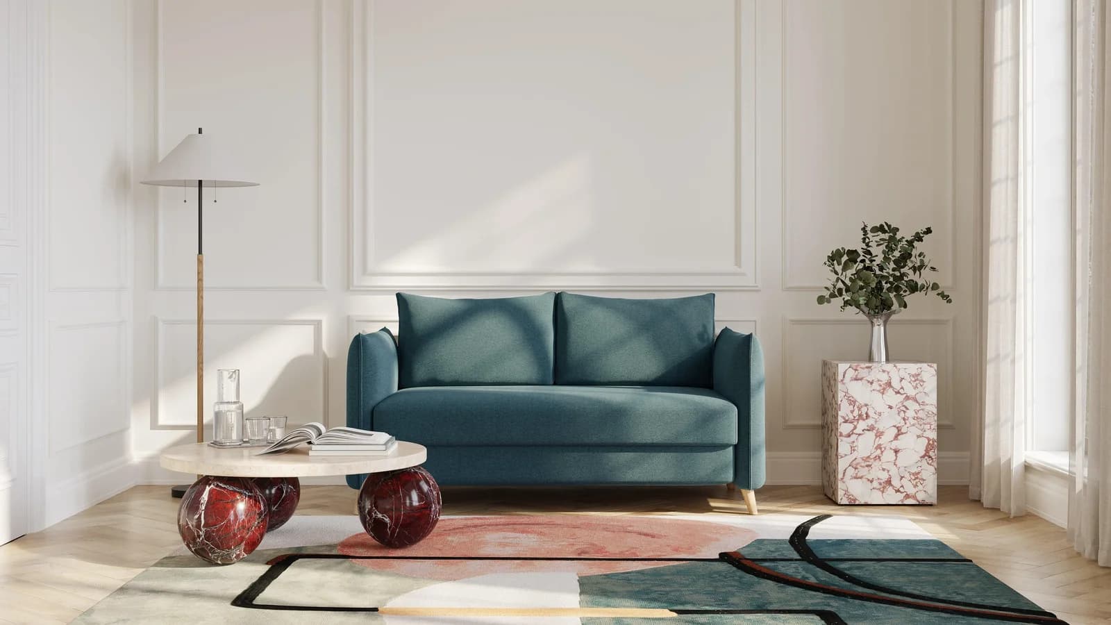 BRUNO Schlafsofa 140cm Petrol-Türkis Boxspring & Massivholz