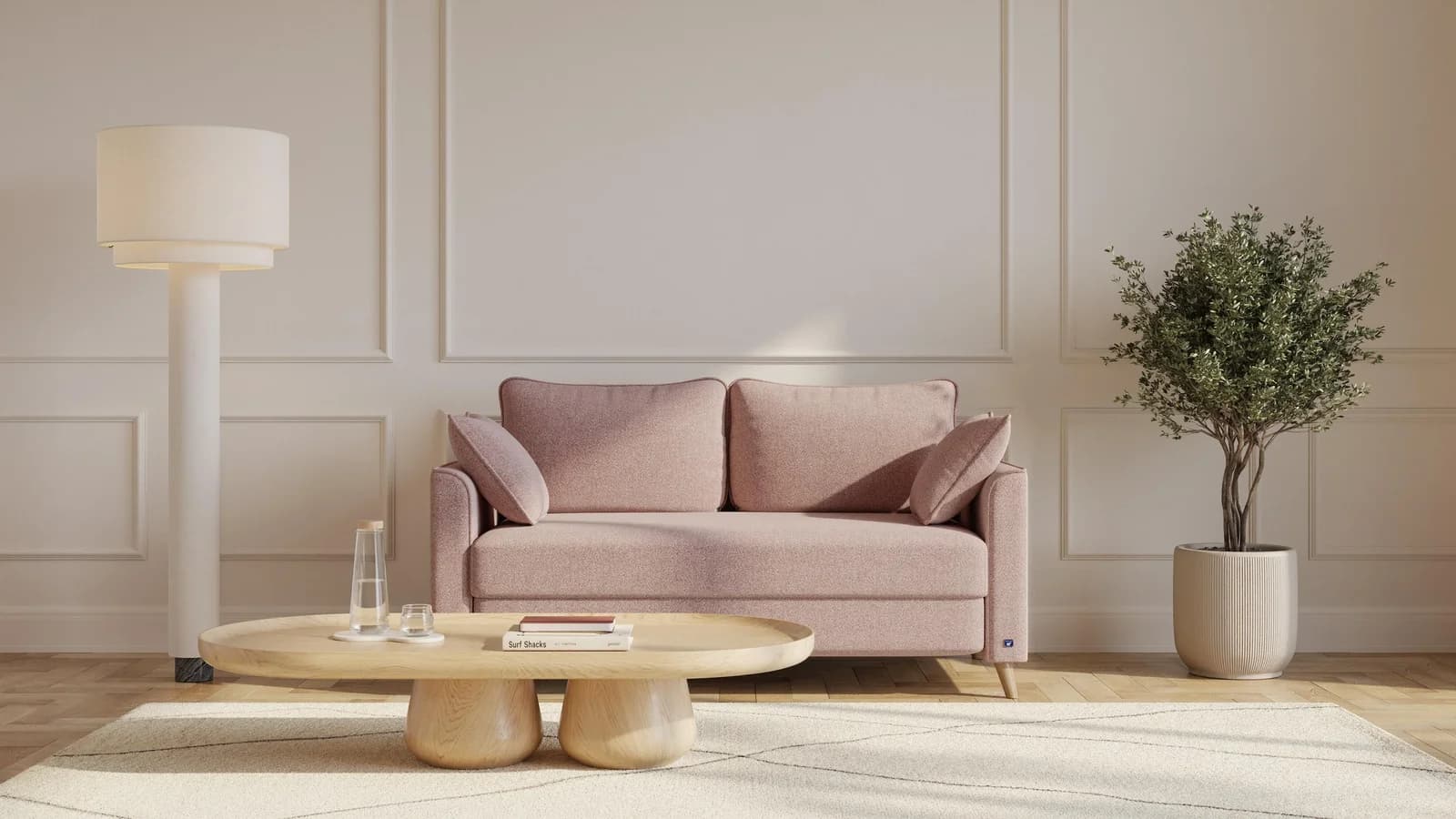 BRUNO Schlafsofa 140cm Pink Blush Rosa Massivholz Boxspring