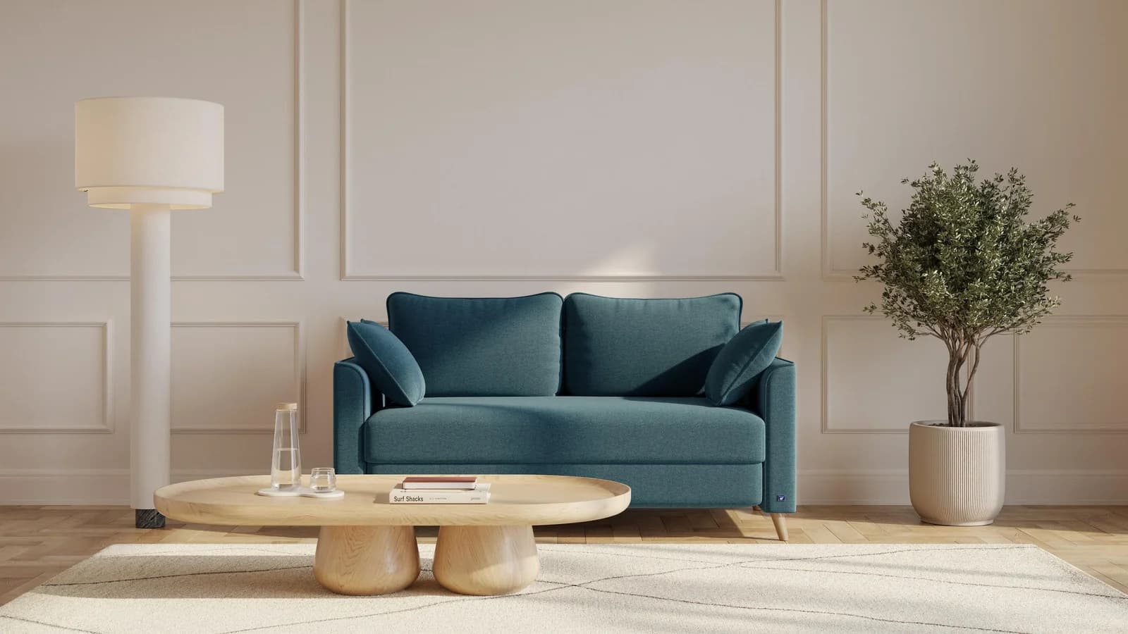 BRUNO Schlafsofa 140cm Petrol-Türkis Boxspring & Massivholz