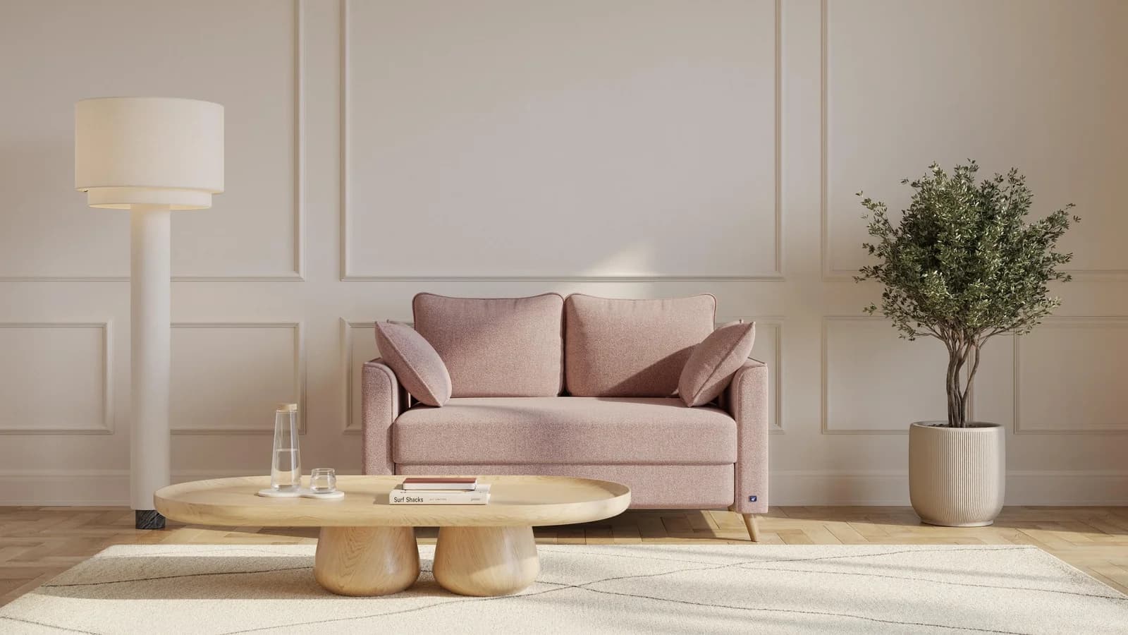 BRUNO Schlafsofa 120cm Rosa Boxspring & Massivholz
