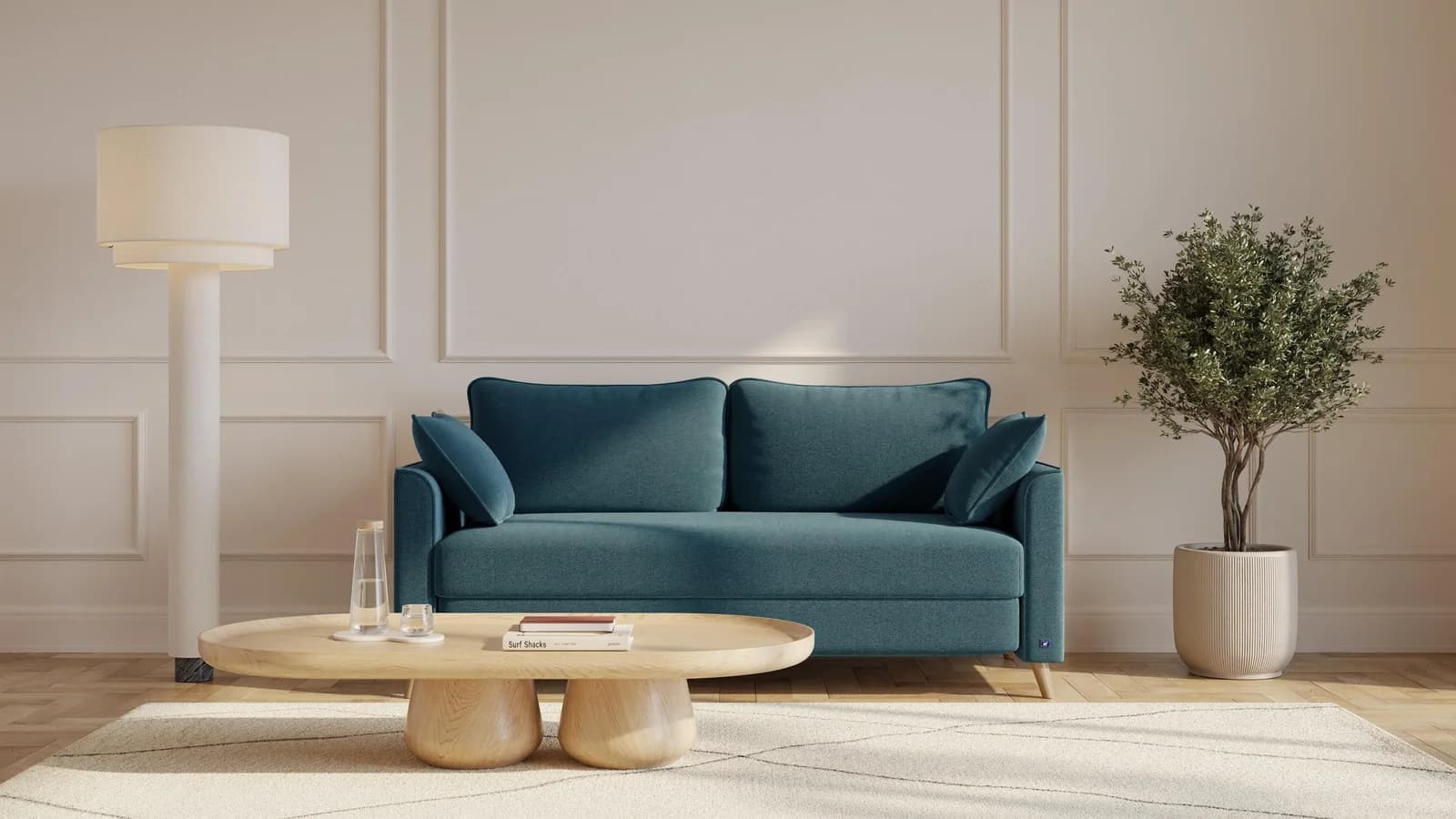 BRUNO Schlafsofa 160cm Petrol-Türkis Boxspring & Massivholz