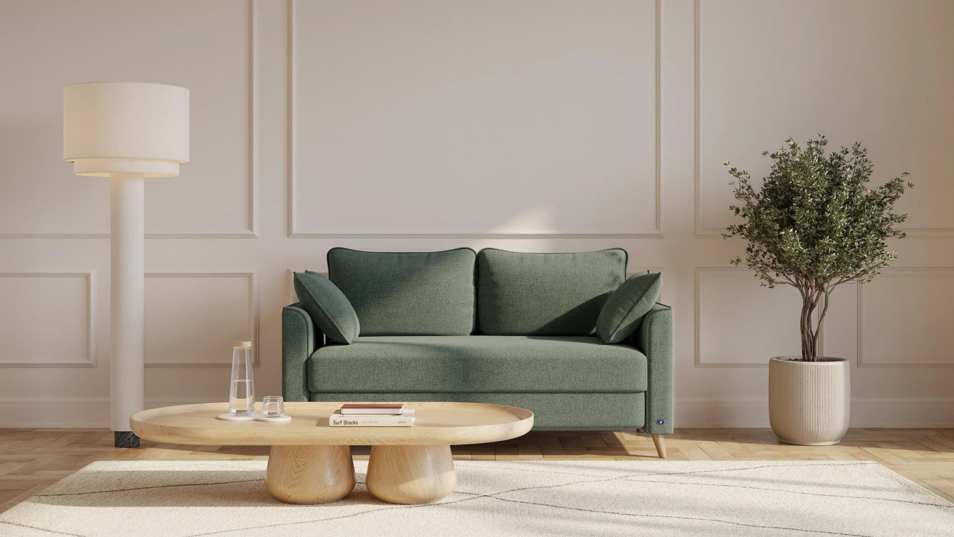 BRUNO Schlafsofa 140cm Forest Green Grün Boxspring & Massivholz
