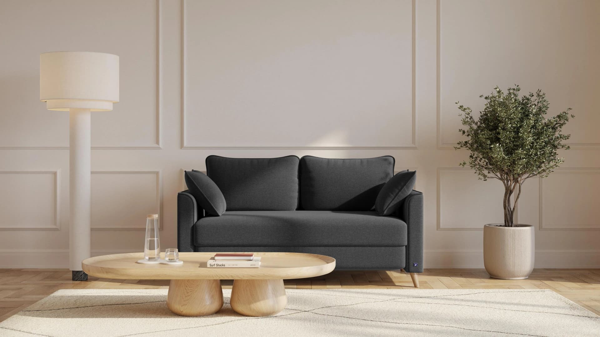 BRUNO Schlafsofa 140cm Anthrazit Boxspring Massivholz