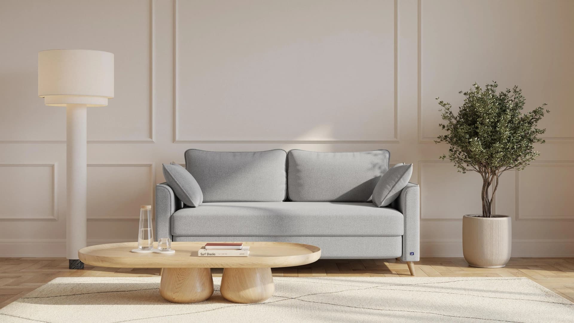 BRUNO Schlafsofa 160cm Silver Grey Grau Boxspring & Massivholz