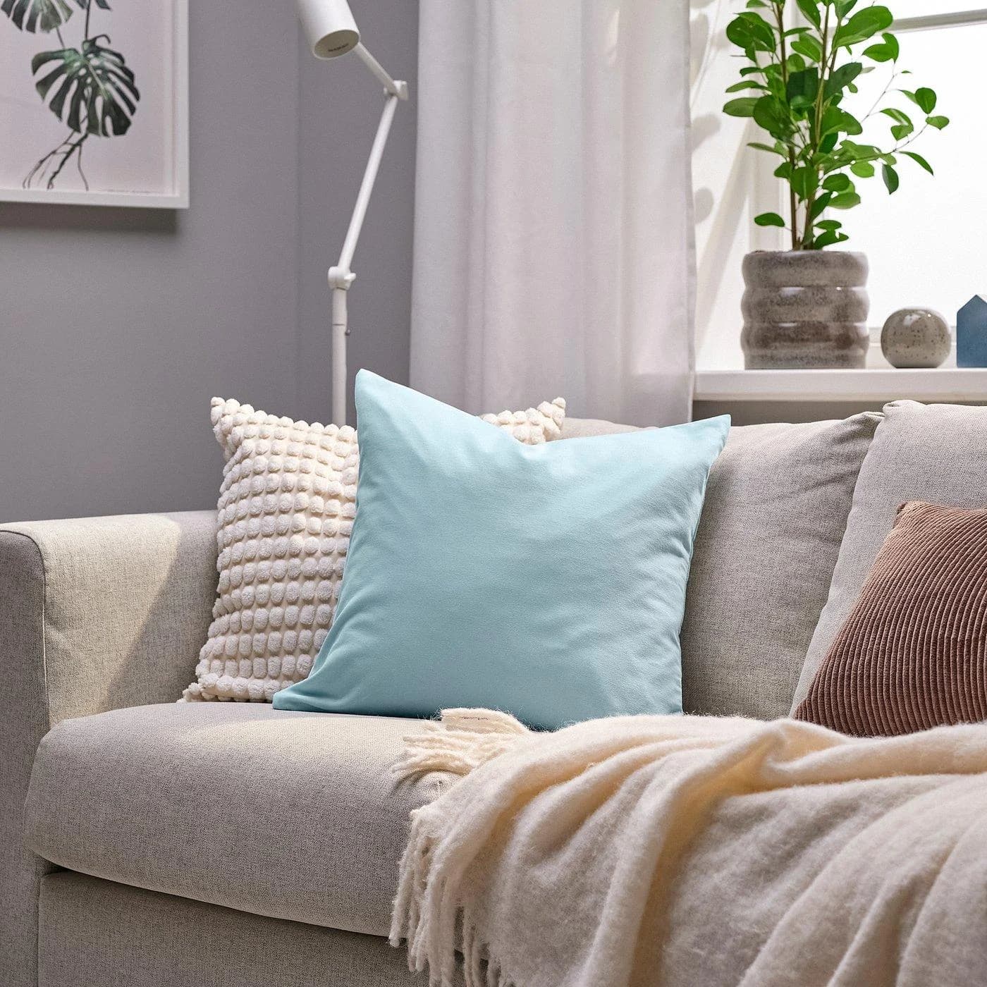 IKEA SANELA Kissenbezug Hellblau Baumwollsamt