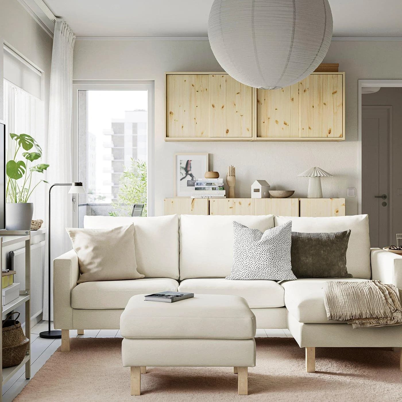 IKEA SALTSJÖBADEN 3er-Sofa mit Récamiere Beige/Weiß
