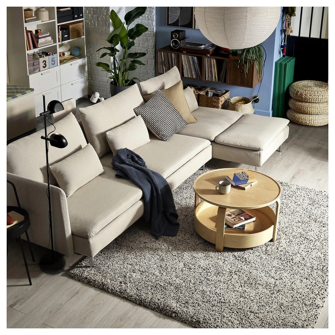 IKEA SÖDERHAMN 4er-Bettsofa mit Recamiere Dunkelgrau/Blau