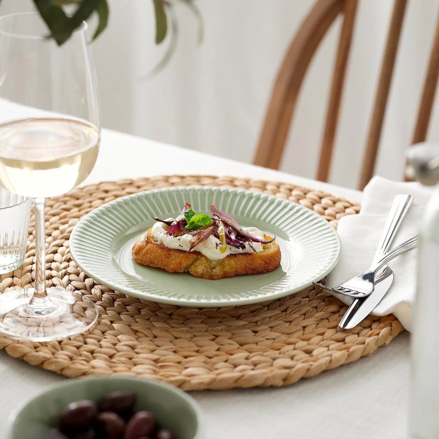 IKEA STRIMMIG Dessertteller Steinzeug Dunkelgrün