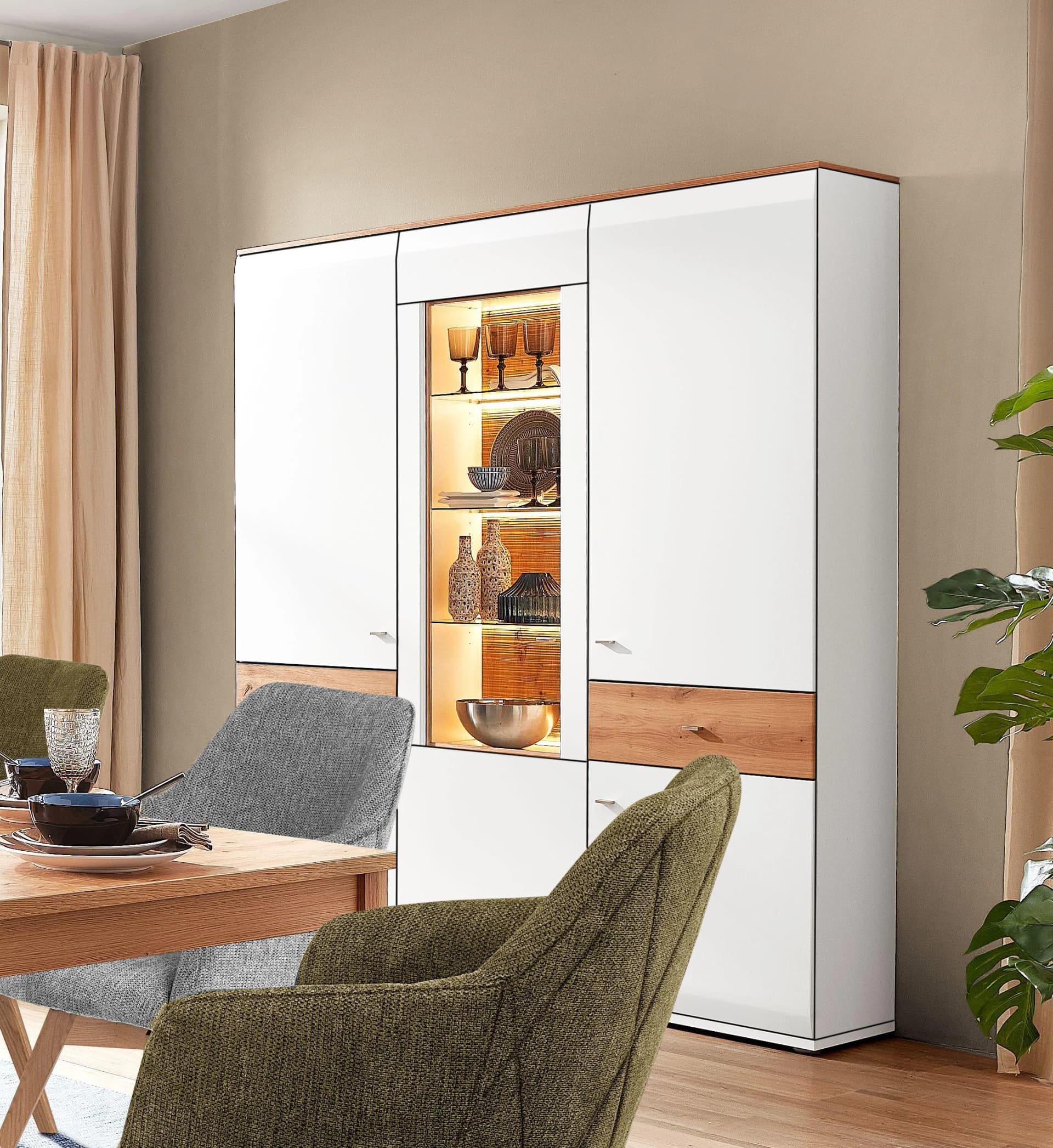 Schrank vito SAMBA Weiß/Alteiche 5 Türen Glas Schubkästen