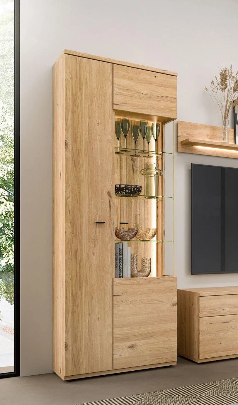 Vitrine vito BERGHE Risseiche Dekor mit Glas- und Holztür