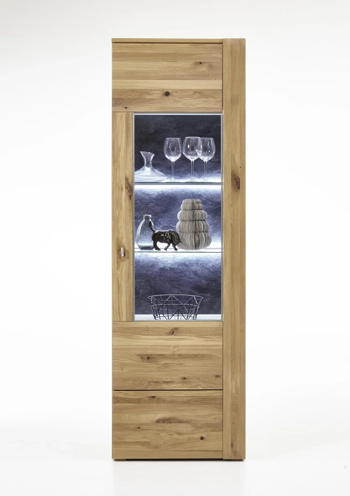 Vitrine HARPER IZAMAL Alteiche massiv geölt mit Glastür