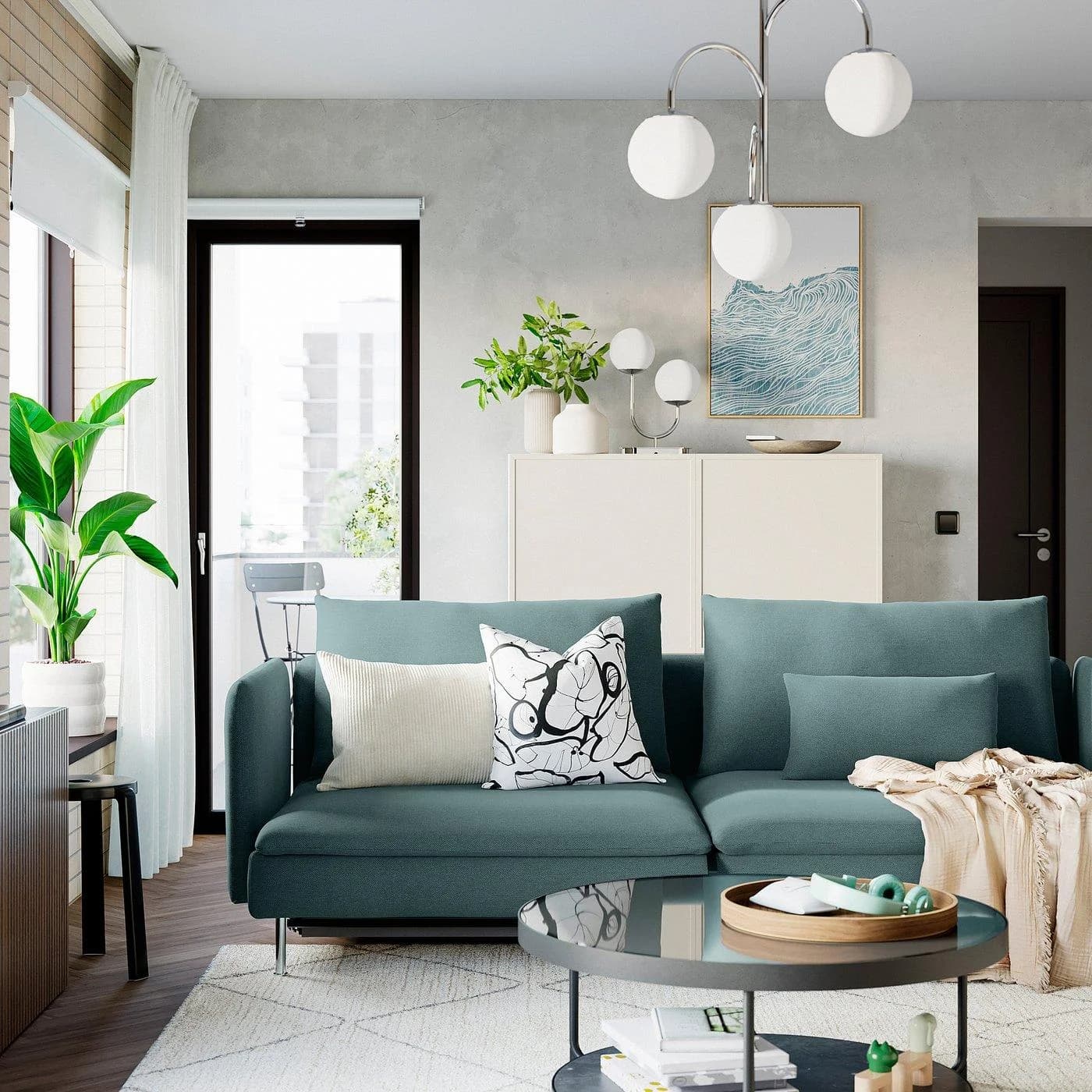 IKEA SÖDERHAMN 3er-Bettsofa Fridtuna Dunkelgrau-Blau