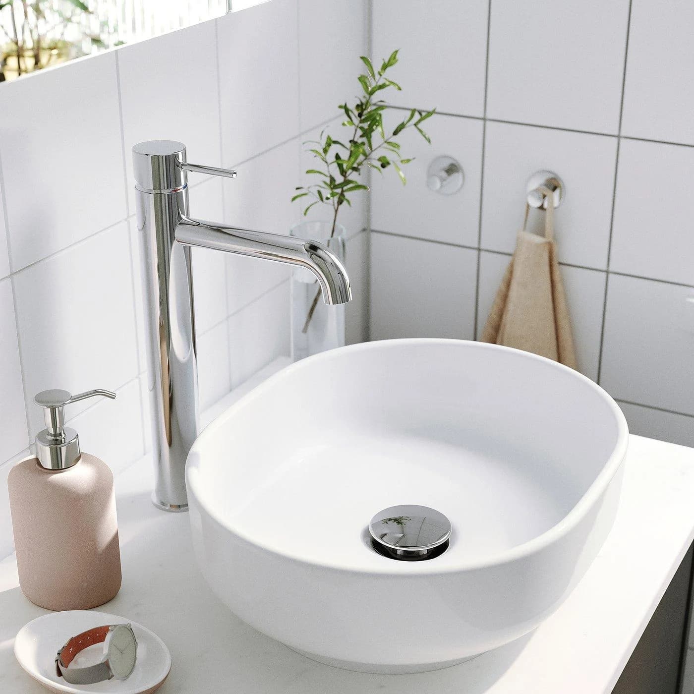IKEA VINDELÄLVEN Aufsatzwaschbecken mit Siphon Weiß Oval