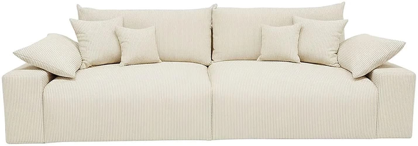 Big-Sofa COLLECTION AB Cord Cream 302 cm mit Federkern & 6 Kissen