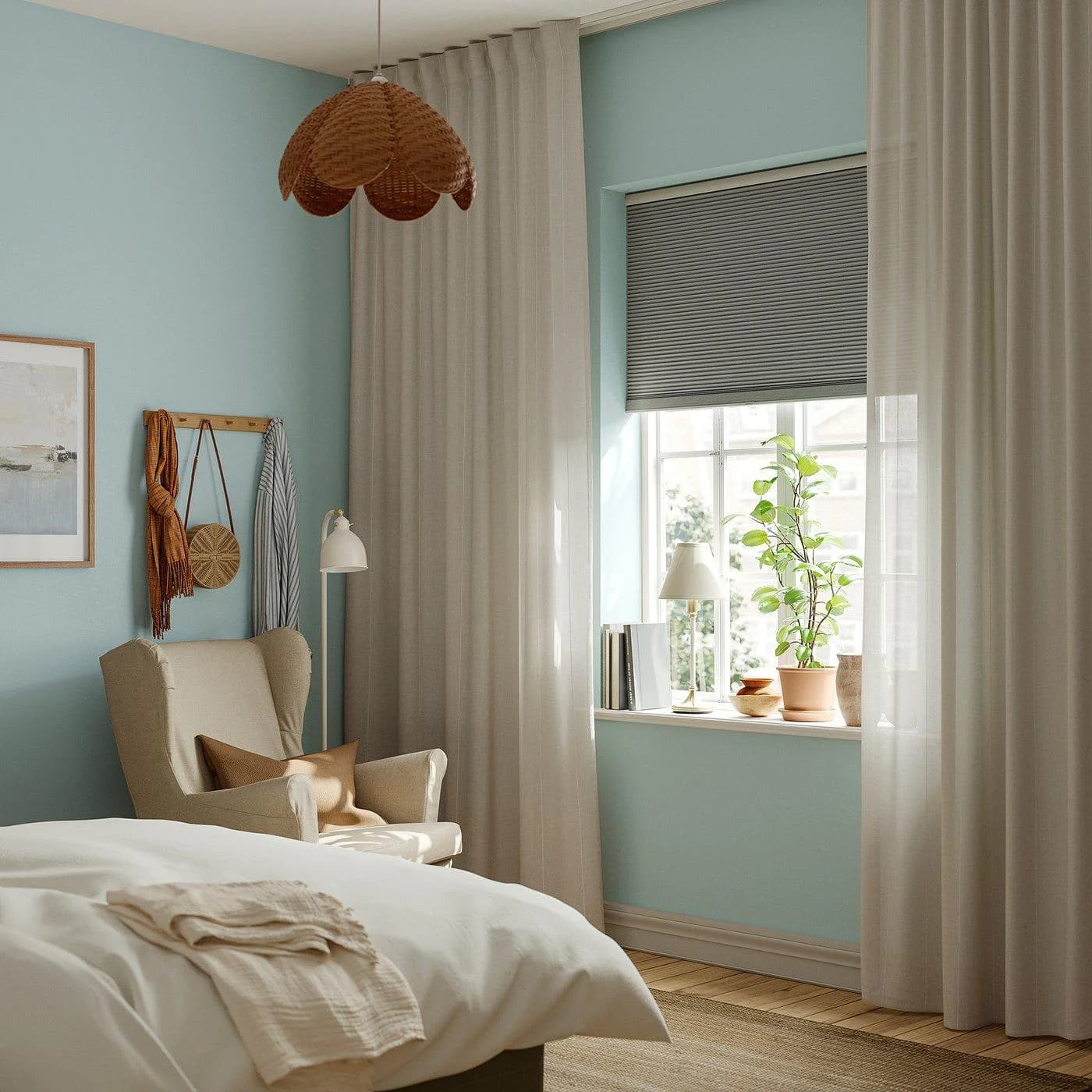 IKEA LENDA 2 Gardinen + Raffhalter Elfenbeinweiß mit Gardinenband