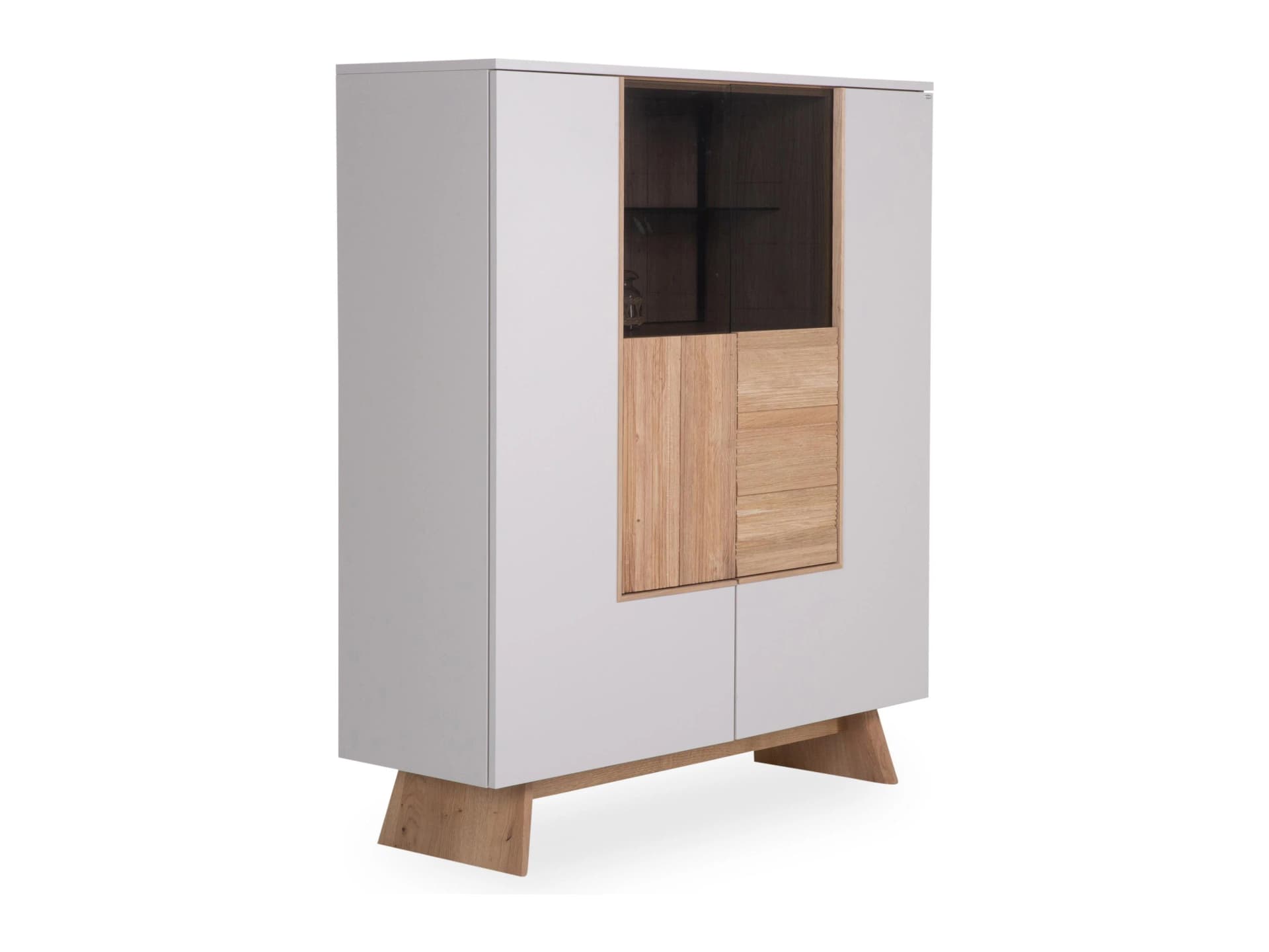 VOGLAUER Highboard VLACERA Wildeiche Taupe mit Glasausschnitt