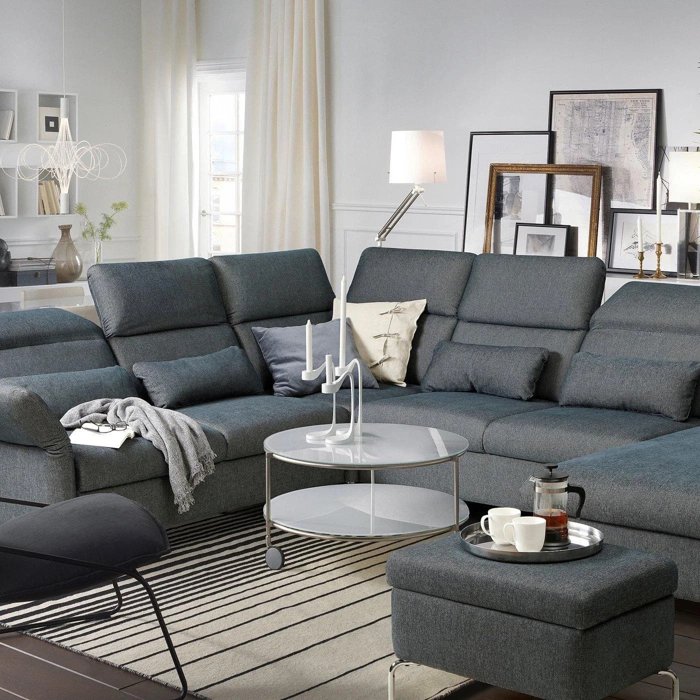 IKEA FAMMARP Ecksofa 5-sitzig mit elektrischem Ruhesessel Schwarz/Grau