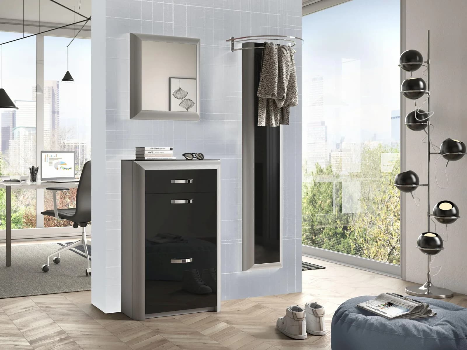 Mondo Garderobenset MONDO ENTRY mit Glasfront und Alu-Rahmen