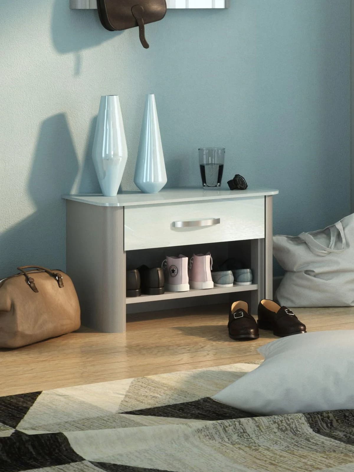 Arredokit MELODIE 61 Bank mit Soft-Close Schublade und Glasfront Weiß