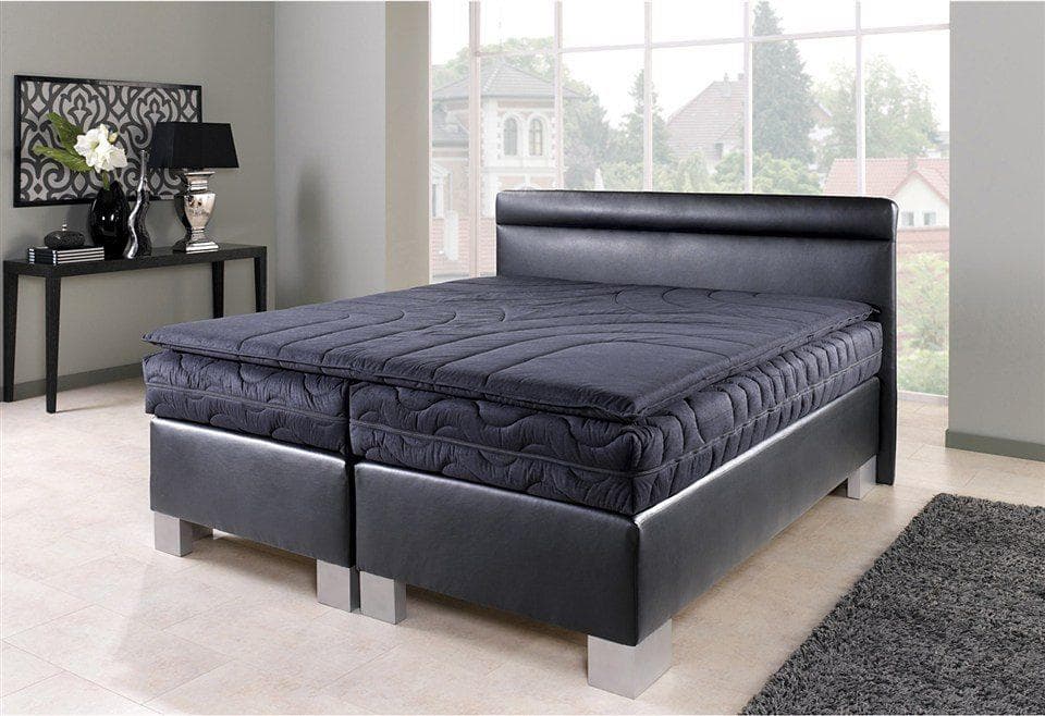 Westfalia Schlafkomfort Boxspringbett Schwarz Taschen-Federkernmatratze
