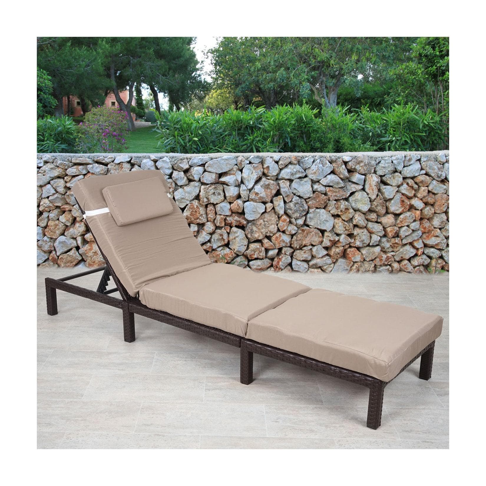 MCW Poly-Rattan Sonnenliege MCW-A51 Braun Creme Kissen