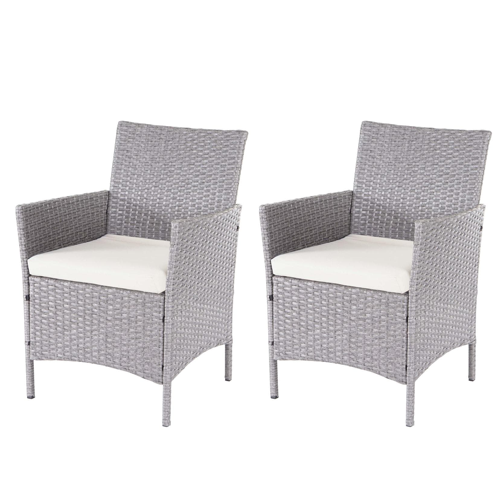 MCW 2er-Set Poly-Rattan Gartensessel Hamar Grau mit Kissen Creme