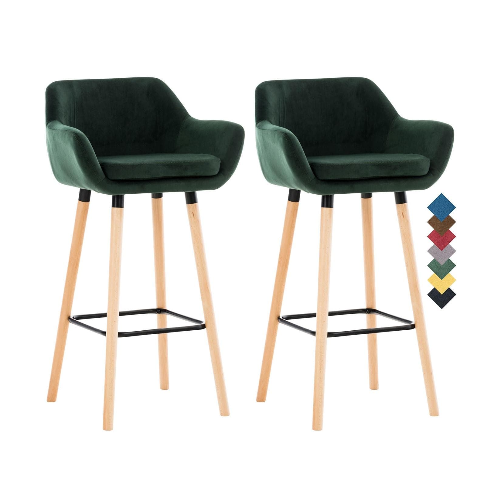 CLP Barhocker 2er Set Grant mit Samtbezug und Holzgestell