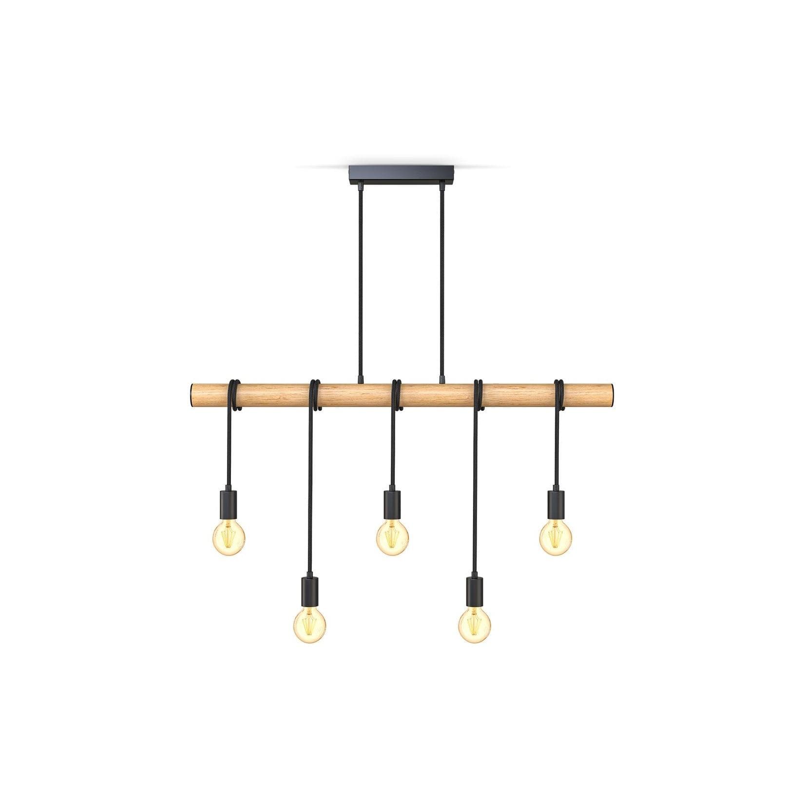 B.K.LICHT Pendelleuchte 5-flammig Schwarz Holz Metall Retro Vintage