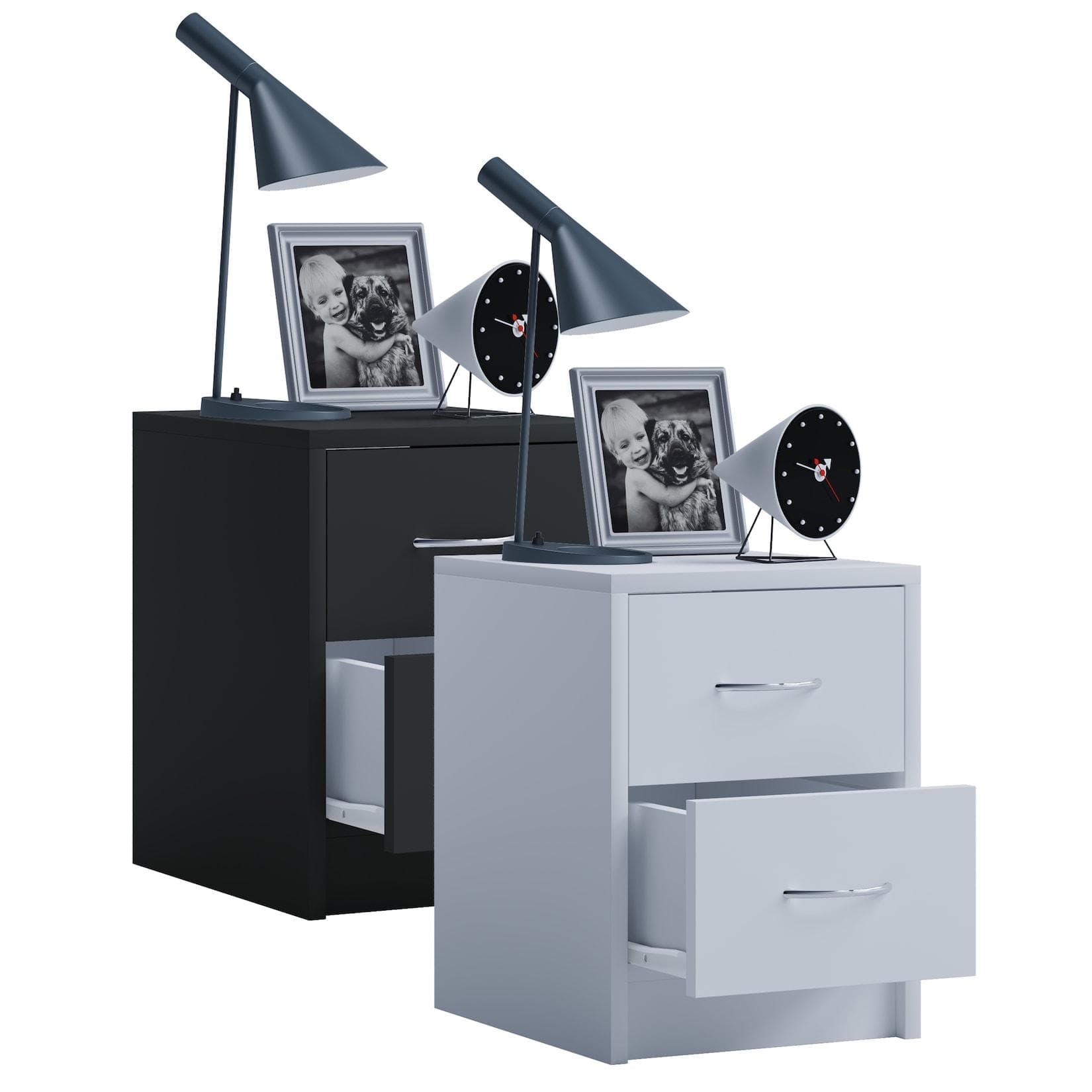VCM Nachttisch Boxal Mini Schwarz mit 2 Schubladen
