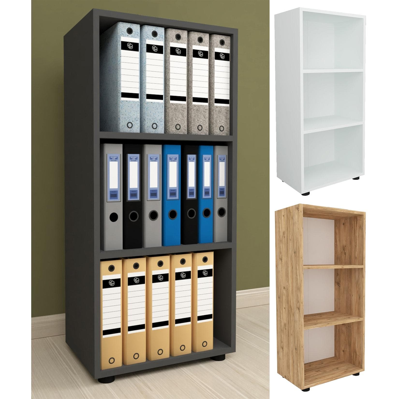 VCM Holzregal Ulas 3f Weiß Büroregal mit 3 Fächern