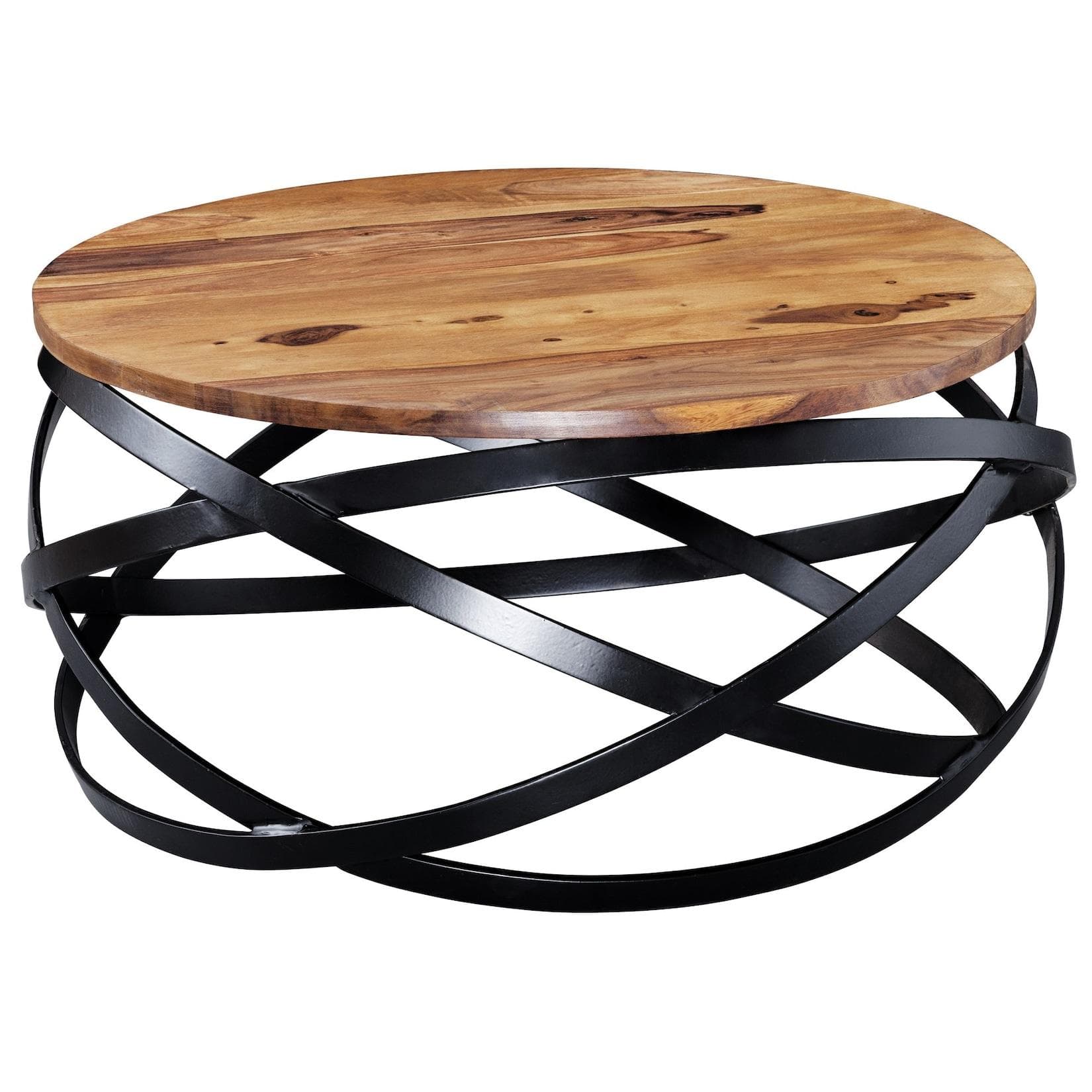 FineBuy Couchtisch MANUR Sheesham Massivholz rund Industrial