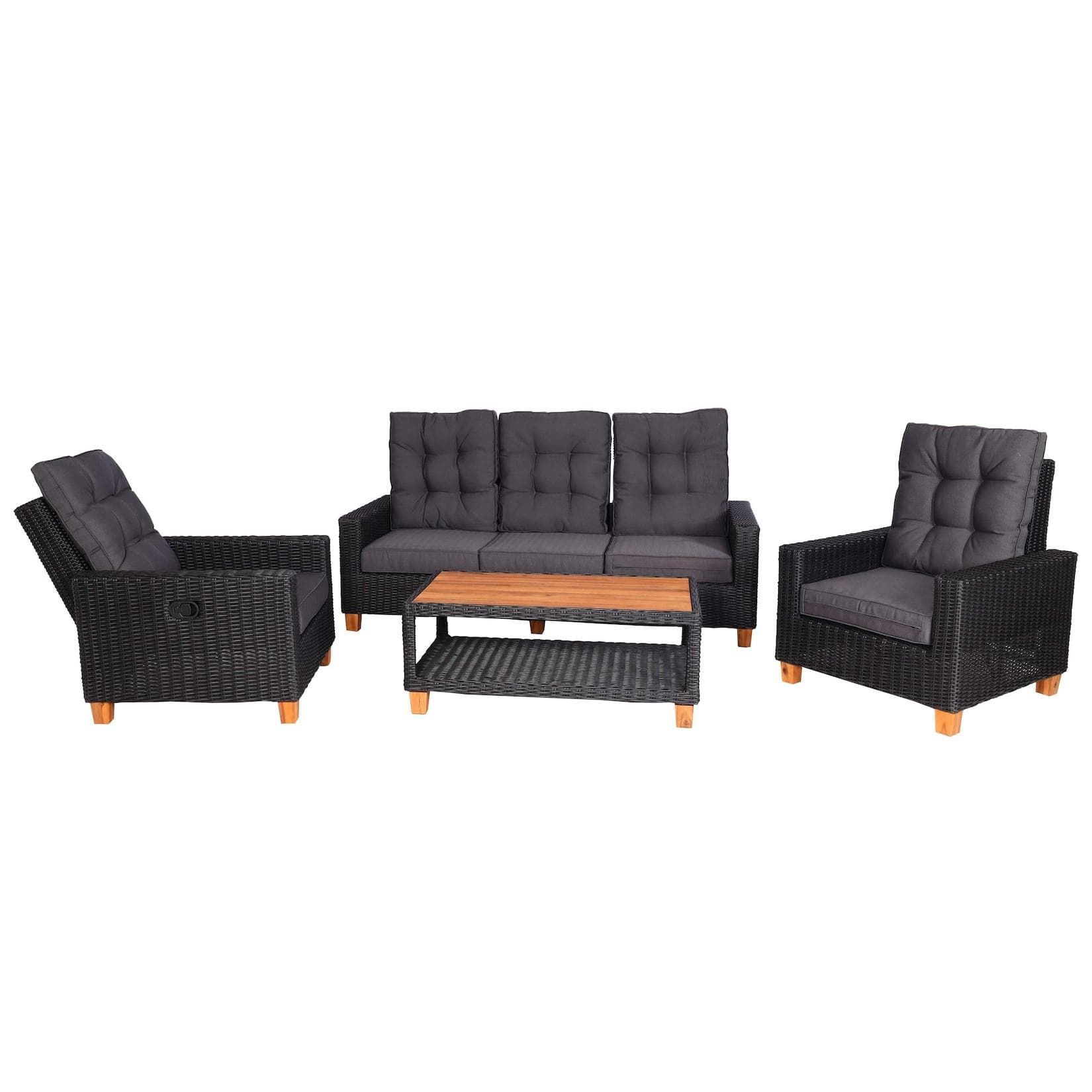 MCW Gartengarnitur MCW-G28 Lounge-Set Anthrazit Grau Holz Rattan
