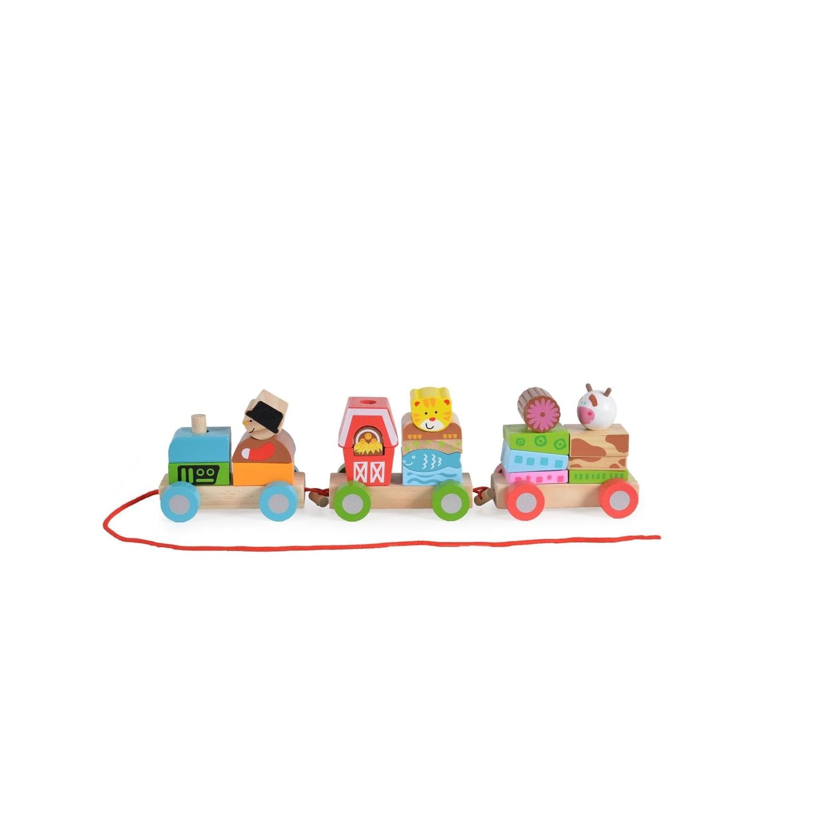 Moni Spielzeug Zug 2036 Bauernzug aus Holz Formsortierspiel Bunt