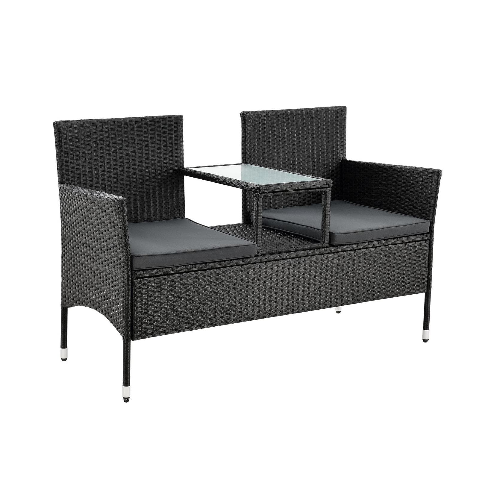 Juskys Balkonset Monaco Schwarz Polyrattan 2-Sitzer mit Tisch & Kissen