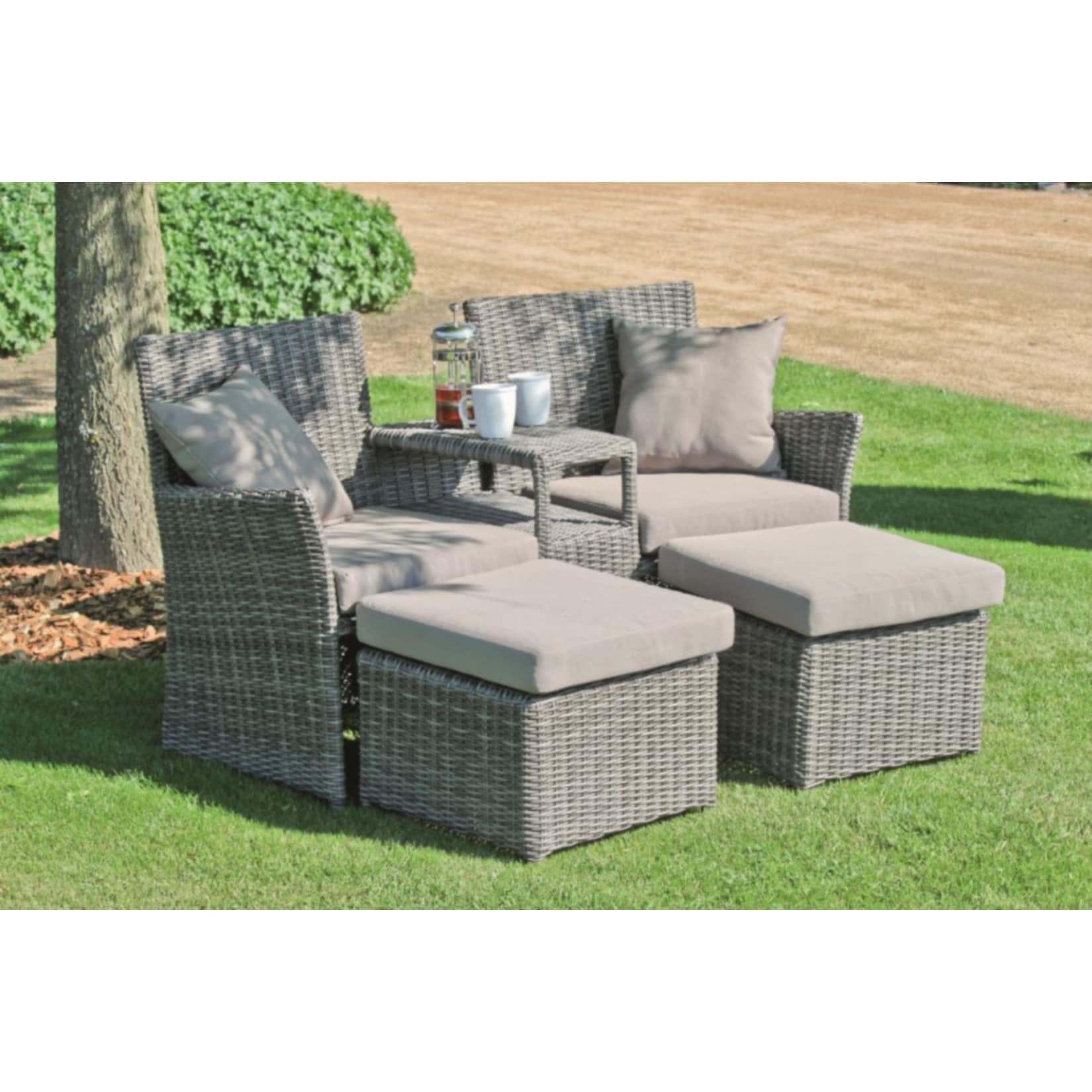 Garden Pleasure Doppelsessel-Set Calgary 3-tlg. Kunststoffgeflecht Aluminium