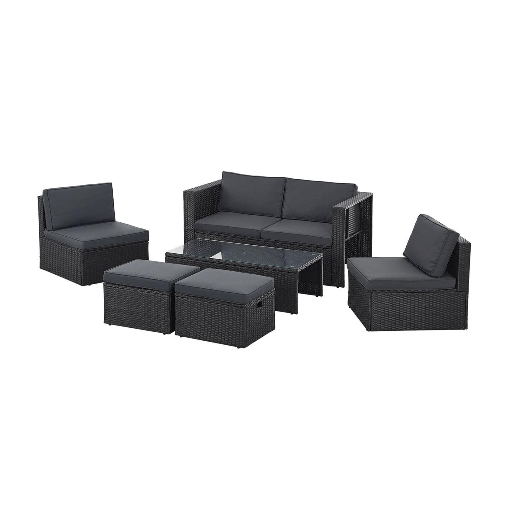 Juskys Gartenlounge-Set Salou 6-tlg. Schwarz Grau Polyrattan mit Kissen