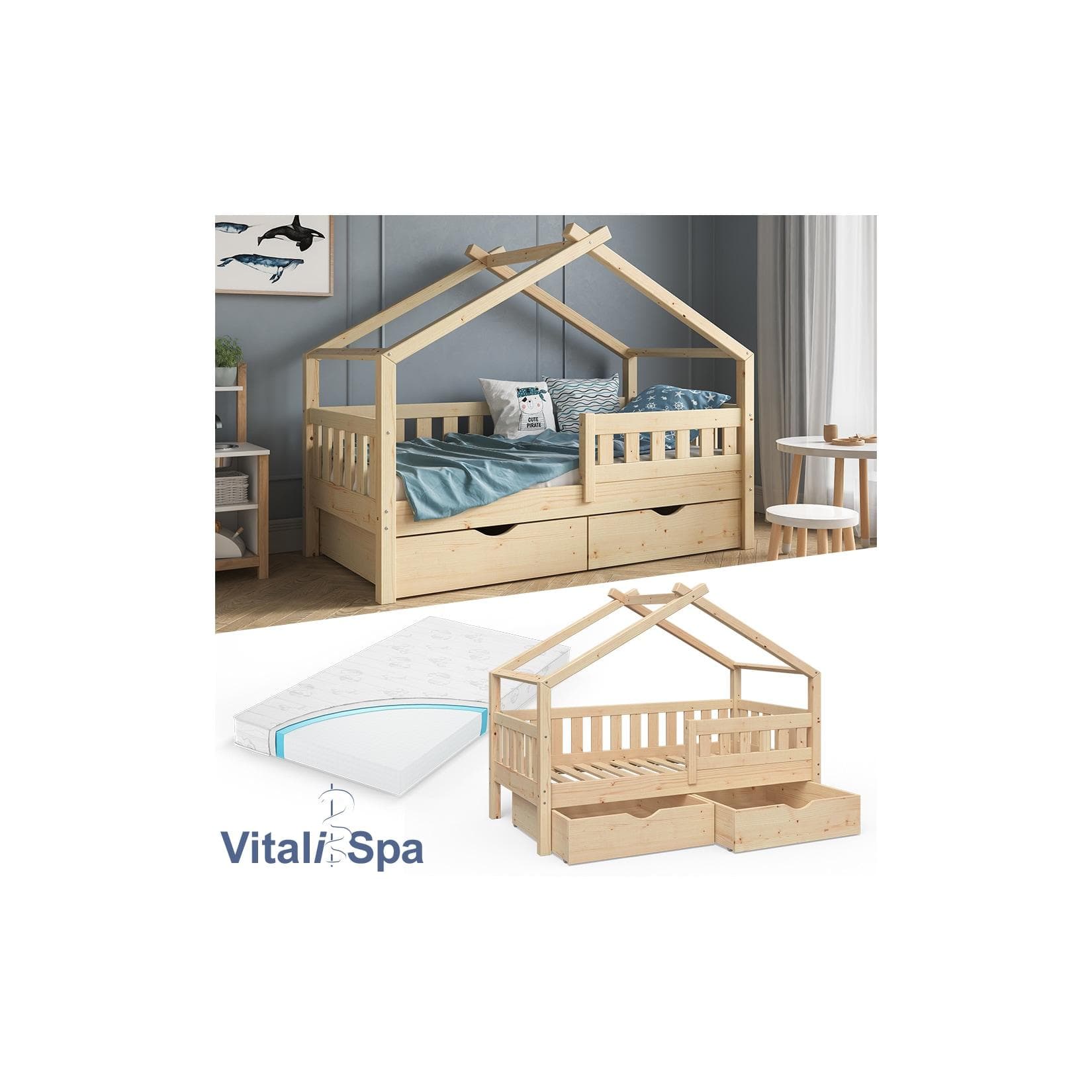 VitaliSpa Design Kinderbett mit 2 Schubladen und Matratze