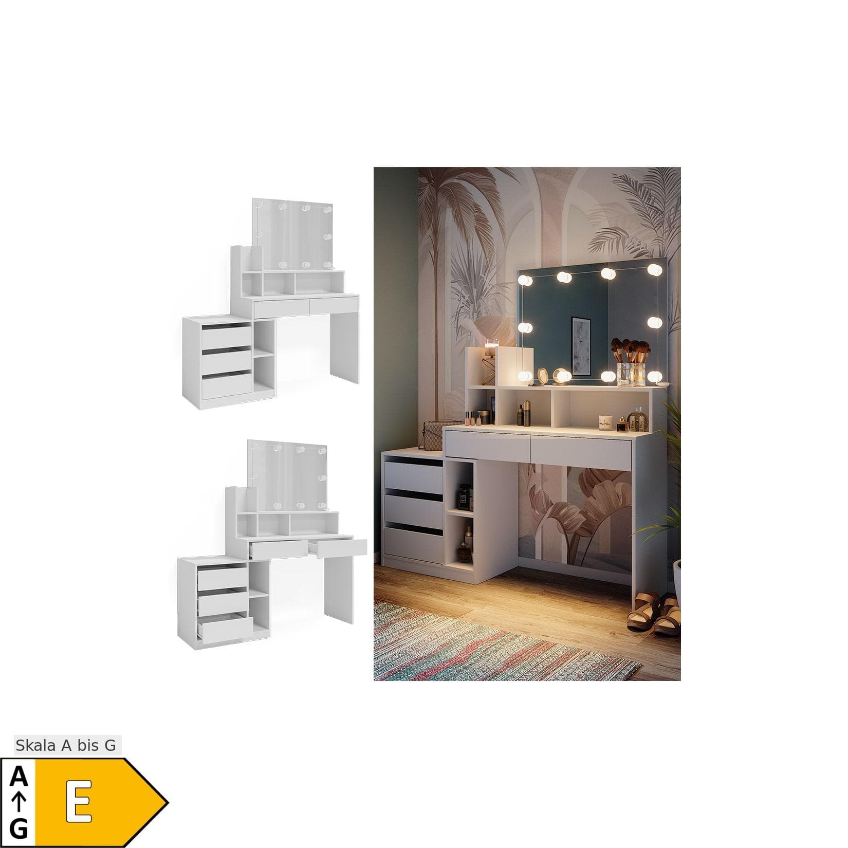 Vicco Schminktisch Anja Weiß mit LED Spiegel Modern