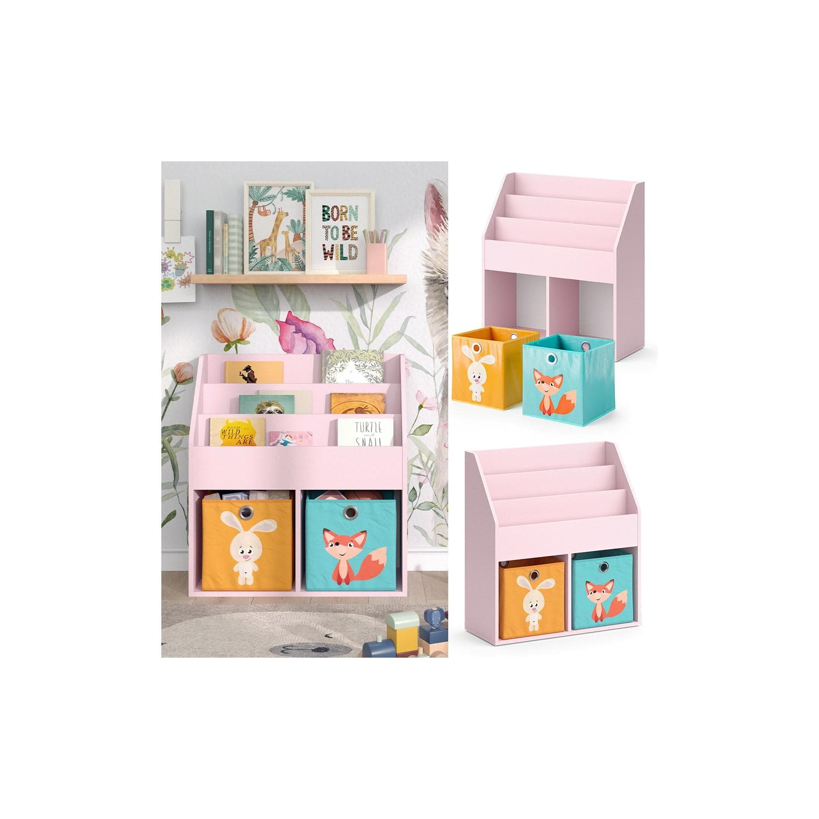 Vicco Kinderbücherregal Luigi Rosa mit Faltboxen