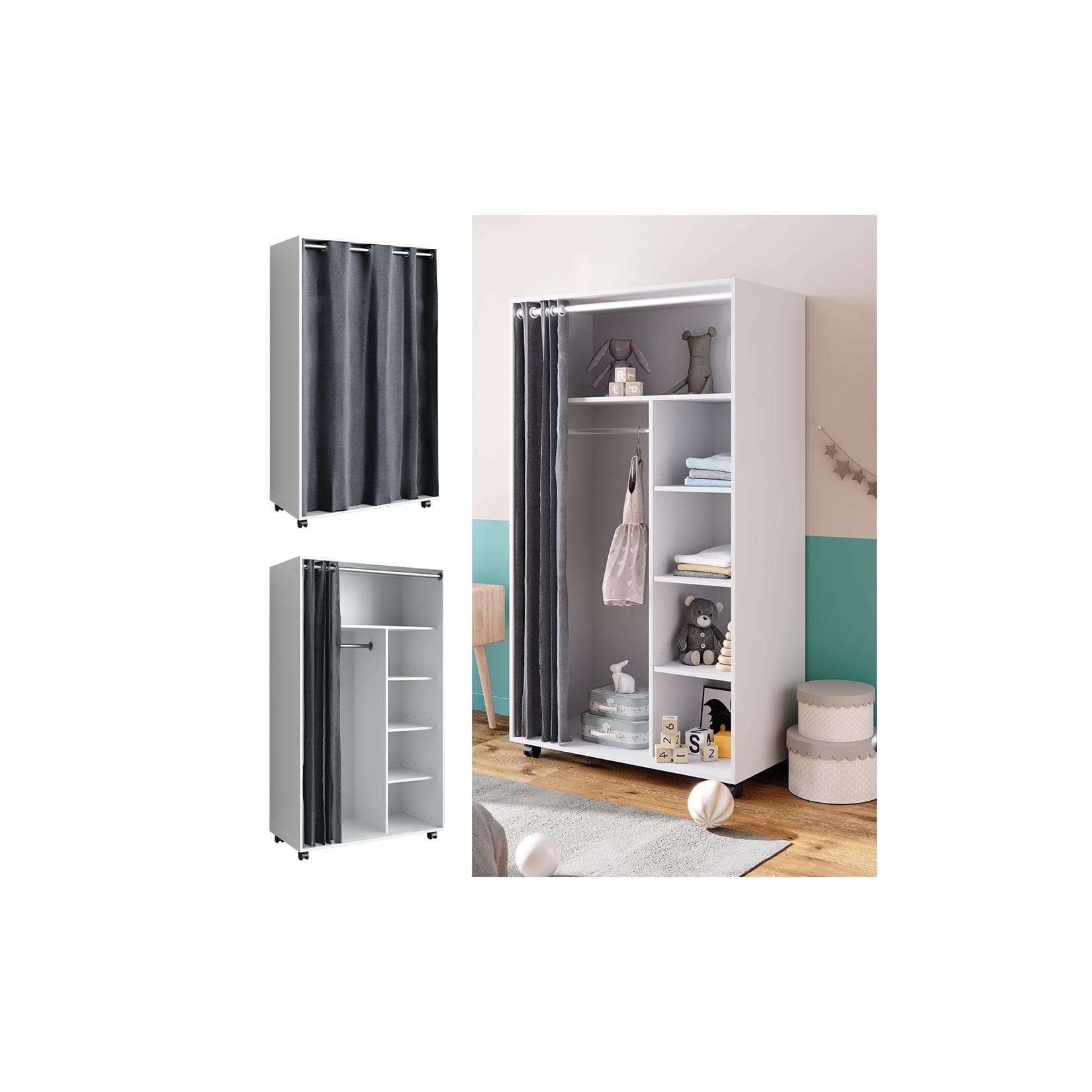 Vicco Kleiderschrank Doros Weiß Modern Rollbar